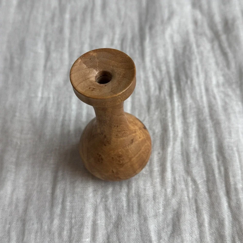 Antique Hand Carved Maple Burr Bud Vase Small Wooden Art Signed‎ 1997